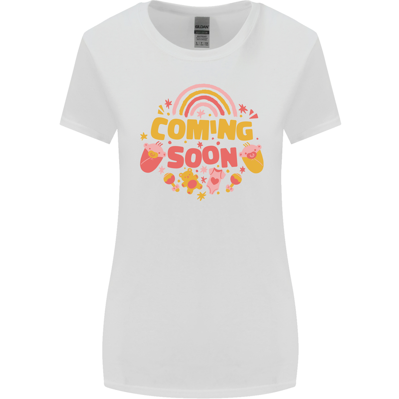 Coming Soon New Baby Pregnancy Pregnant Womens Wider Cut T-Shirt White