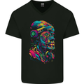 Cool African Head With Headphones Mens V-Neck Cotton T-Shirt Black