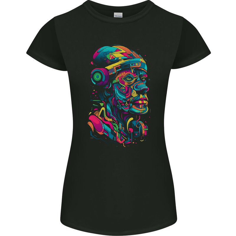 Cool African Head With Headphones Womens Petite Cut T-Shirt Black