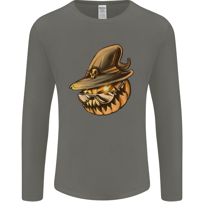 Cool Pumpkin Halloween Mens Long Sleeve T-Shirt Charcoal