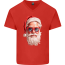 Cool Santa Summer Christmas Vibes Mens V-Neck Cotton T-Shirt Red