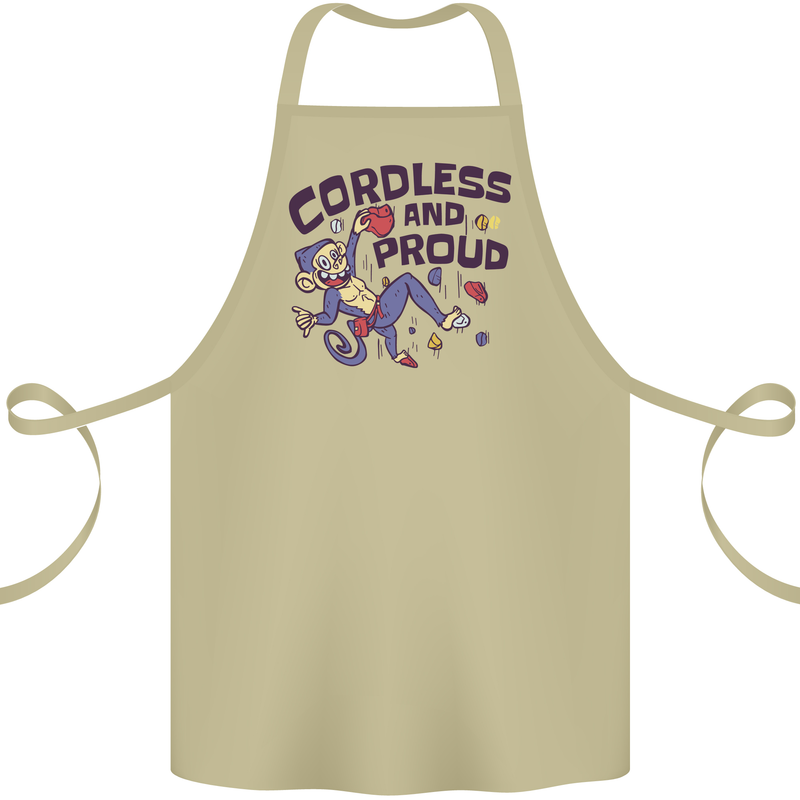 Cordless & Proud Rock Climbing Monkey Cotton Apron 100% Organic Khaki