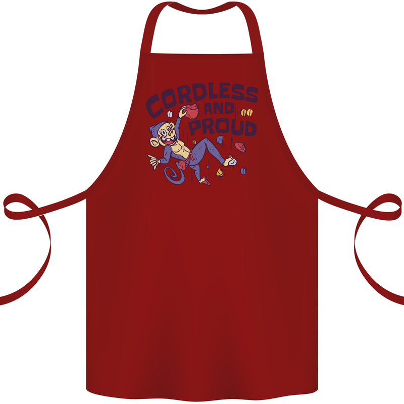 Cordless & Proud Rock Climbing Monkey Cotton Apron 100% Organic Maroon