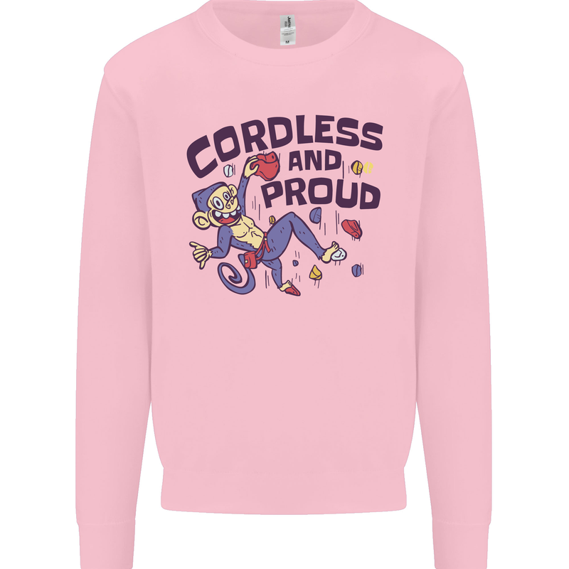 Cordless & Proud Rock Climbing Monkey Kids Sweatshirt Jumper Light Pink