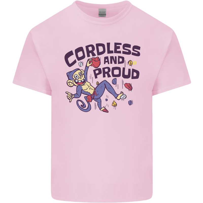 Cordless & Proud Rock Climbing Monkey Kids T-Shirt Childrens Light Pink