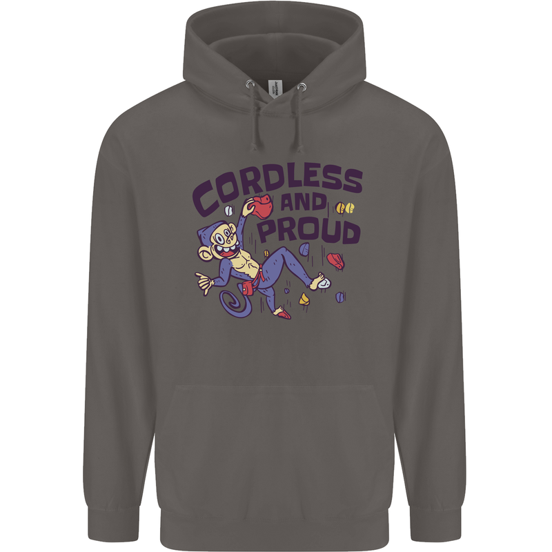 Cordless & Proud Rock Climbing Monkey Mens 80% Cotton Hoodie Charcoal