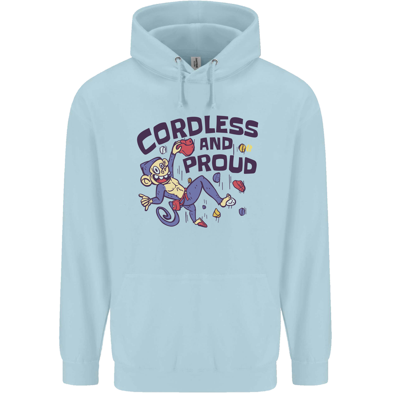 Cordless & Proud Rock Climbing Monkey Mens 80% Cotton Hoodie Light Blue