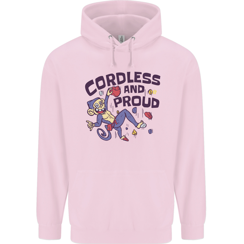 Cordless & Proud Rock Climbing Monkey Mens 80% Cotton Hoodie Light Pink