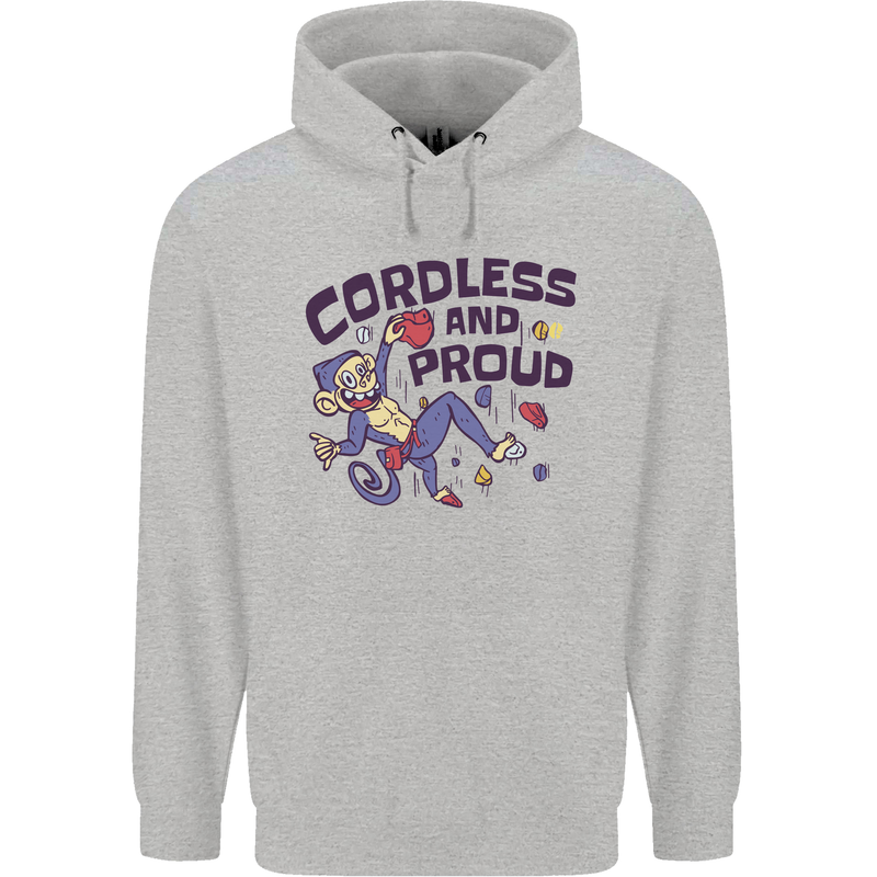 Cordless & Proud Rock Climbing Monkey Mens 80% Cotton Hoodie Sports Grey
