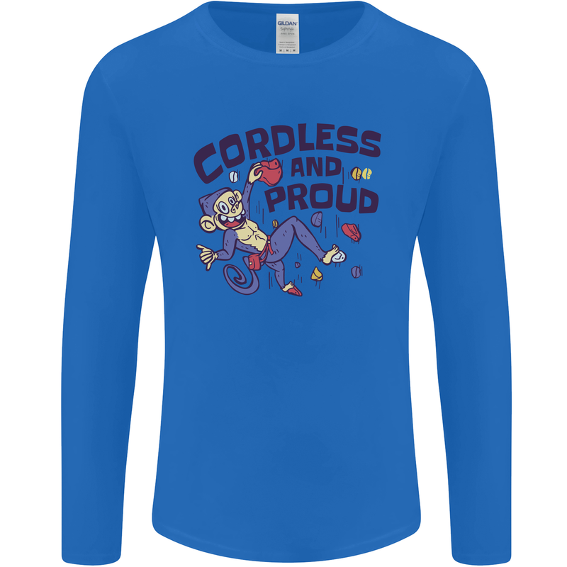 Cordless & Proud Rock Climbing Monkey Mens Long Sleeve T-Shirt Royal Blue