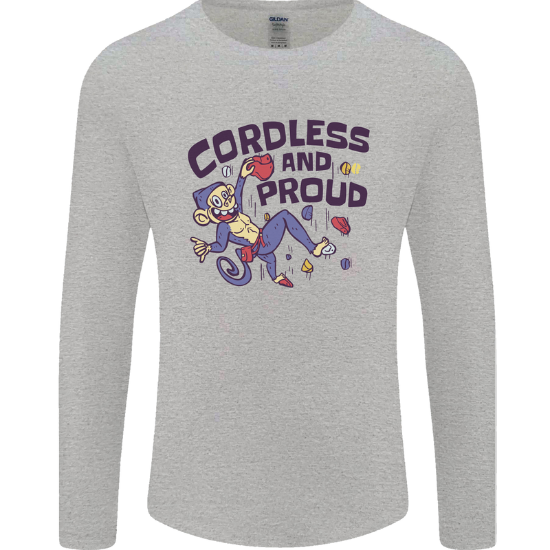 Cordless & Proud Rock Climbing Monkey Mens Long Sleeve T-Shirt Sports Grey