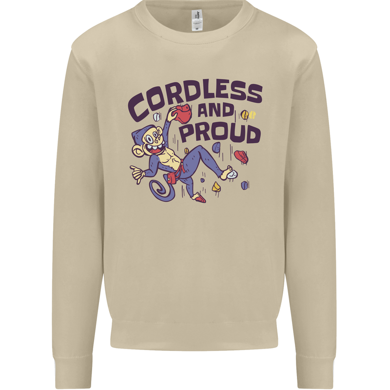 Cordless & Proud Rock Climbing Monkey Mens Sweatshirt Jumper Sand