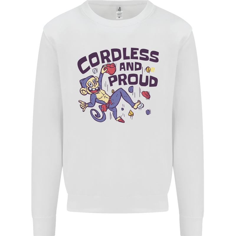 Cordless & Proud Rock Climbing Monkey Mens Sweatshirt Jumper White