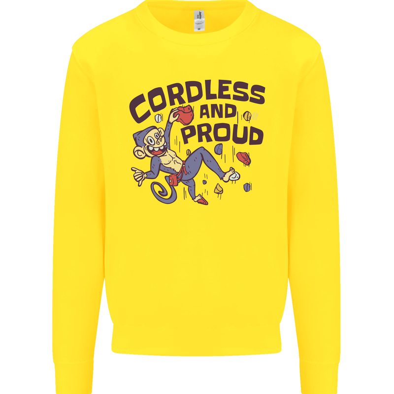 Cordless & Proud Rock Climbing Monkey Mens Sweatshirt Jumper Yellow