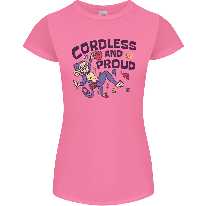 Cordless & Proud Rock Climbing Monkey Womens Petite Cut T-Shirt Azalea