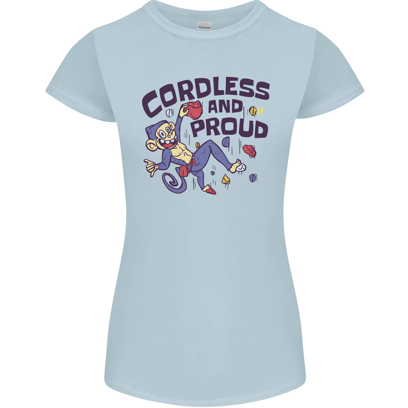Cordless & Proud Rock Climbing Monkey Womens Petite Cut T-Shirt Light Blue
