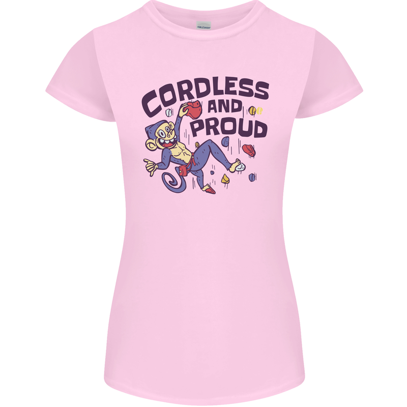 Cordless & Proud Rock Climbing Monkey Womens Petite Cut T-Shirt Light Pink