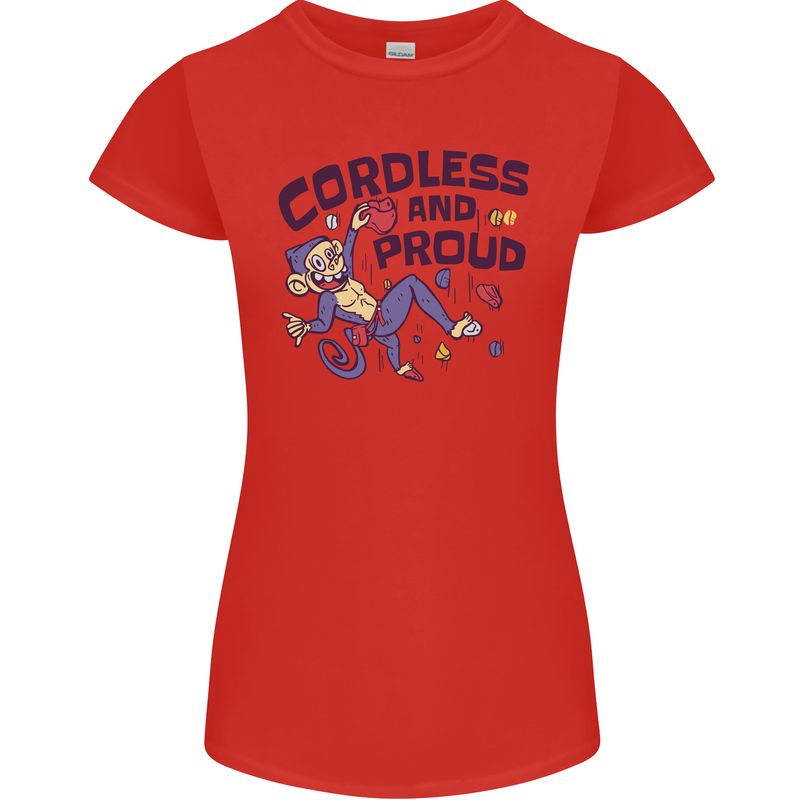 Cordless & Proud Rock Climbing Monkey Womens Petite Cut T-Shirt Red