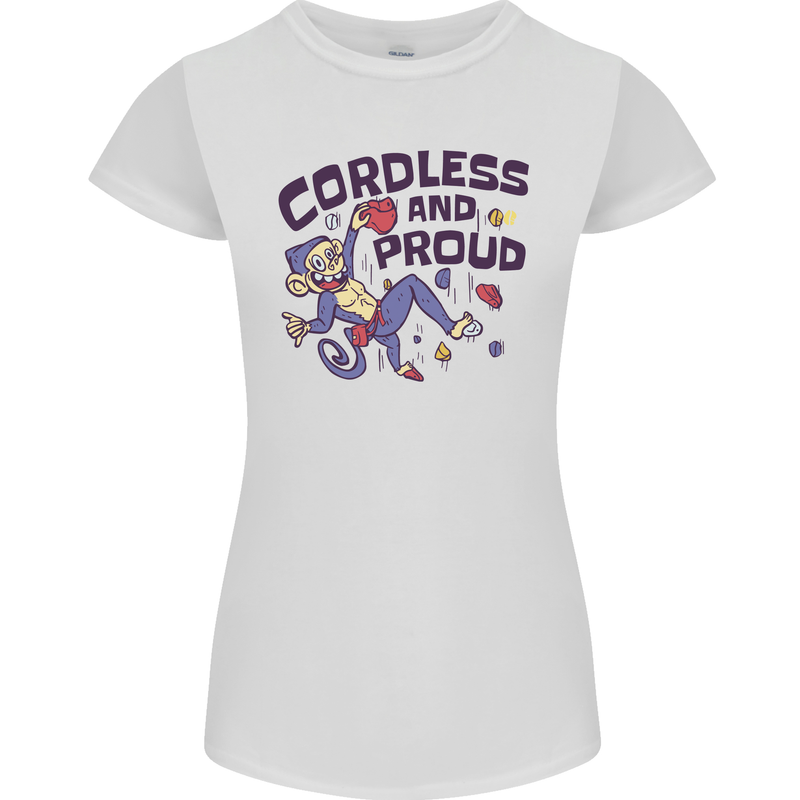 Cordless & Proud Rock Climbing Monkey Womens Petite Cut T-Shirt White