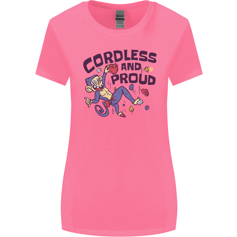 Cordless & Proud Rock Climbing Monkey Womens Wider Cut T-Shirt Azalea