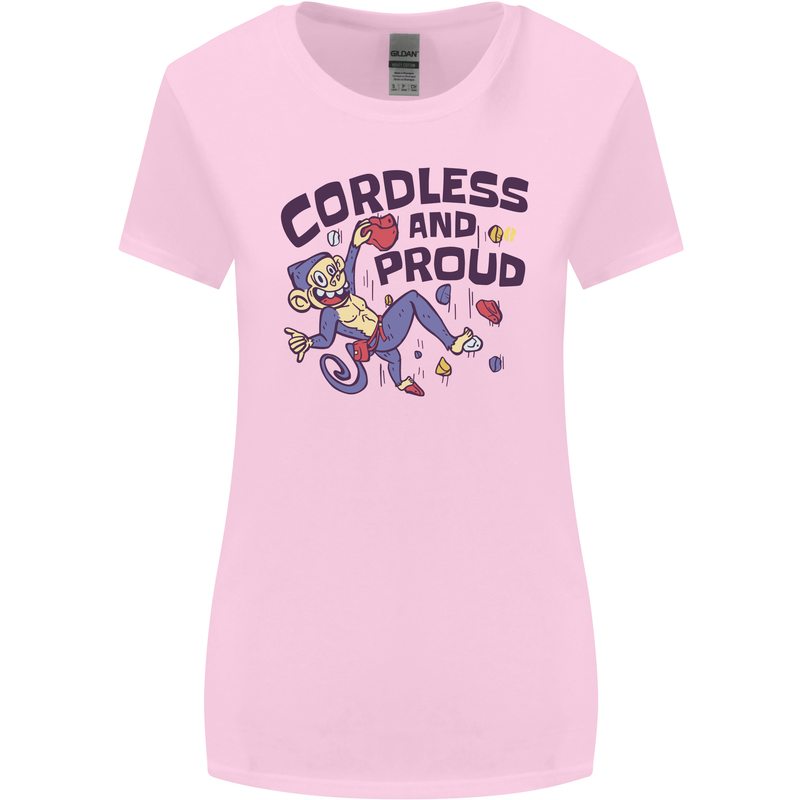 Cordless & Proud Rock Climbing Monkey Womens Wider Cut T-Shirt Light Pink