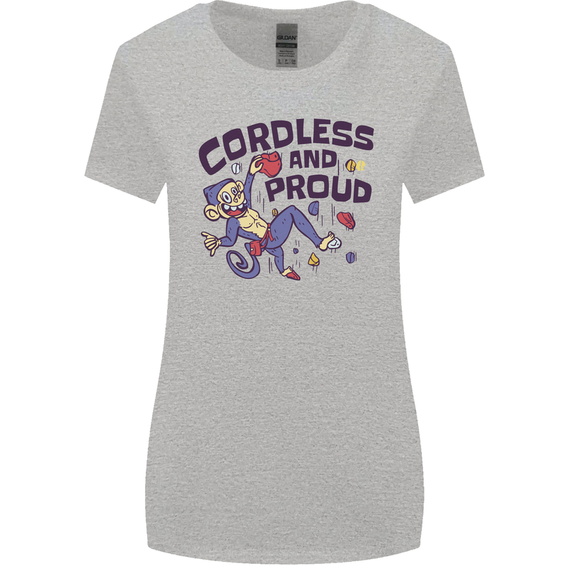 Cordless & Proud Rock Climbing Monkey Womens Wider Cut T-Shirt Sports Grey