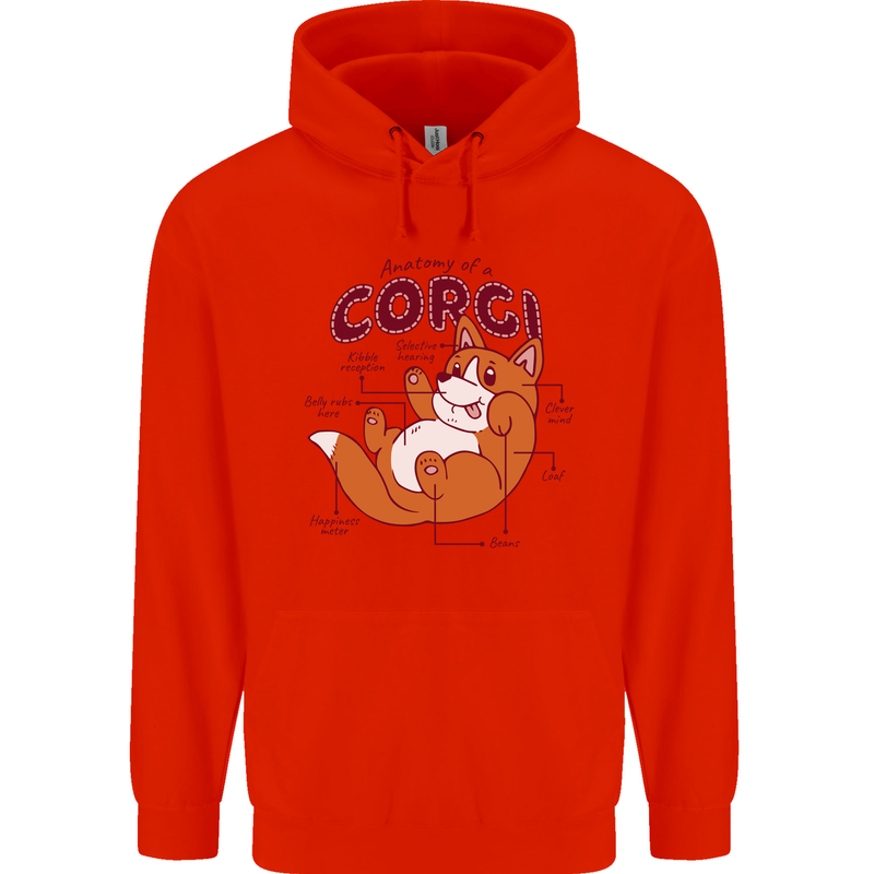 Corgi Anatomy Dog Childrens Kids Hoodie Bright Red