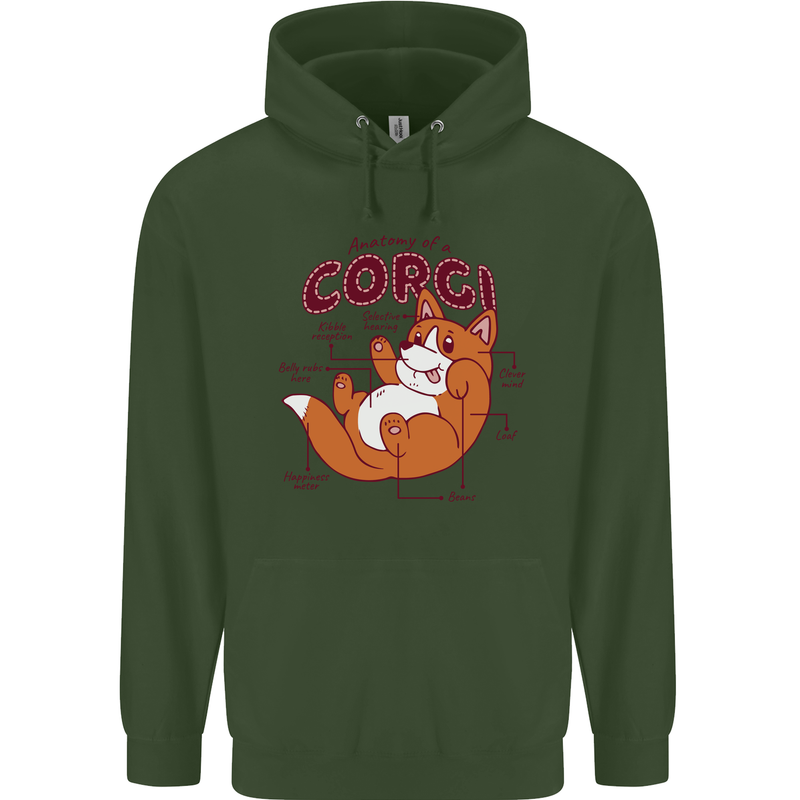 Corgi Anatomy Dog Childrens Kids Hoodie Forest Green