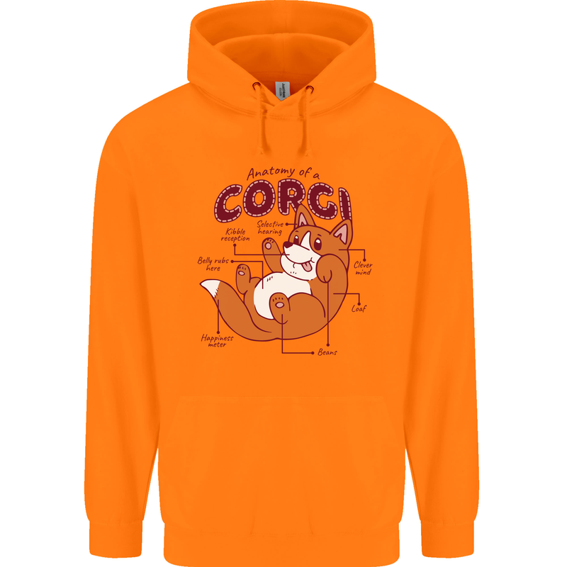 Corgi Anatomy Dog Childrens Kids Hoodie Orange