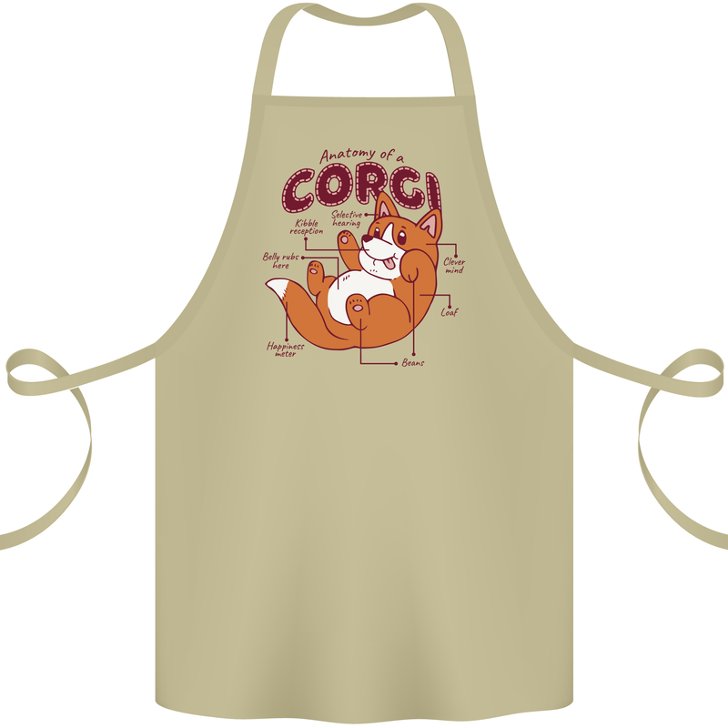 Corgi Anatomy Dog Cotton Apron 100% Organic Khaki