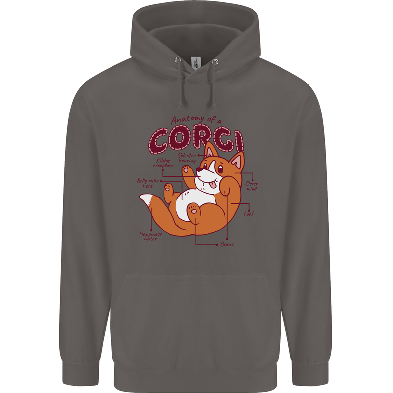 Corgi Anatomy Dog Mens 80% Cotton Hoodie Charcoal