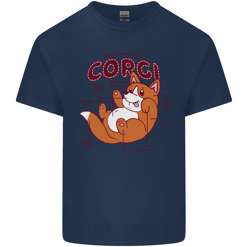 Corgi Anatomy Dog Mens Cotton T-Shirt Tee Top Navy Blue