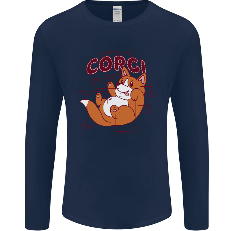 Corgi Anatomy Dog Mens Long Sleeve T-Shirt Navy Blue