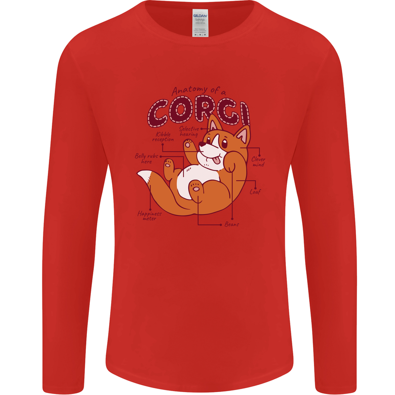 Corgi Anatomy Dog Mens Long Sleeve T-Shirt Red