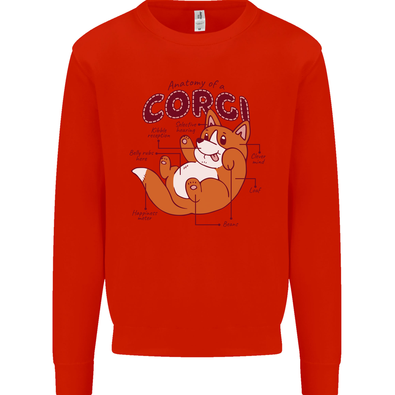 Corgi Anatomy Dog Mens Sweatshirt Jumper Bright Red