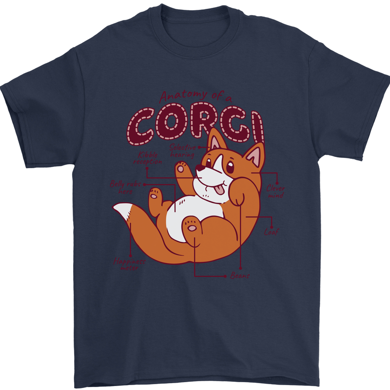 Corgi Anatomy Dog Mens T-Shirt 100% Cotton Navy Blue
