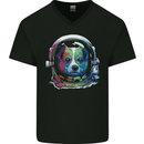 Corgi Astronaut Dog Mens V-Neck Cotton T-Shirt Black