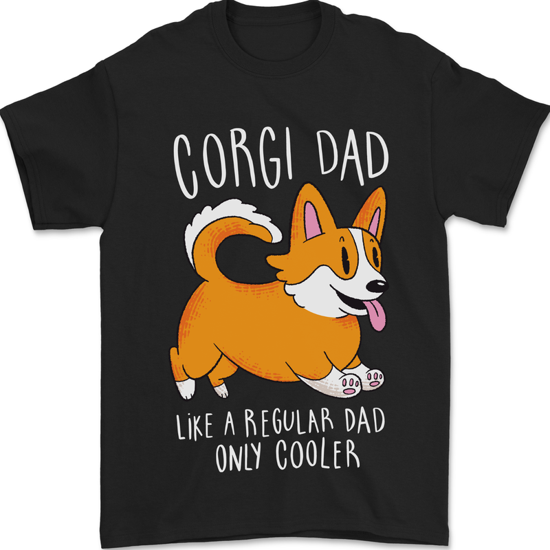 Corgi Dad Funny Fathers Day Dog Mens T-Shirt 100% Cotton Black