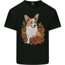 Corgi Dog With Flowers Kids T-Shirt Childrens Black