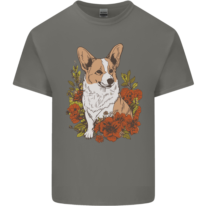 Corgi Dog With Flowers Kids T-Shirt Childrens Charcoal