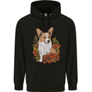 Corgi Dog With Flowers Mens 80% Cotton Hoodie Black