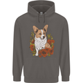 Corgi Dog With Flowers Mens 80% Cotton Hoodie Charcoal