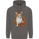 Corgi Dog With Flowers Mens 80% Cotton Hoodie Charcoal