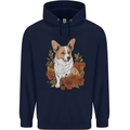 Corgi Dog With Flowers Mens 80% Cotton Hoodie Navy Blue