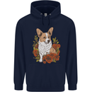 Corgi Dog With Flowers Mens 80% Cotton Hoodie Navy Blue