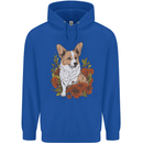 Corgi Dog With Flowers Mens 80% Cotton Hoodie Royal Blue