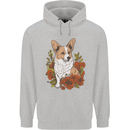Corgi Dog With Flowers Mens 80% Cotton Hoodie Sports Grey