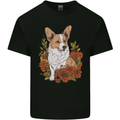 Corgi Dog With Flowers Mens Cotton T-Shirt Tee Top Black