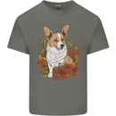 Corgi Dog With Flowers Mens Cotton T-Shirt Tee Top Charcoal