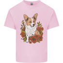 Corgi Dog With Flowers Mens Cotton T-Shirt Tee Top Light Pink